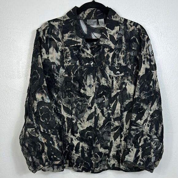 Chico’s Linen Blend Floral Pattern Sheer Lightweight Jacket Size XL - Picture 1 of 10